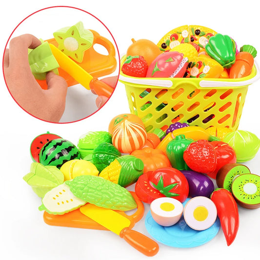 Children Simulation Kitchen Toys Set Pretend Play Fruit Vegetable Pizza Cutting Early Education Toys for Kids Play House Game