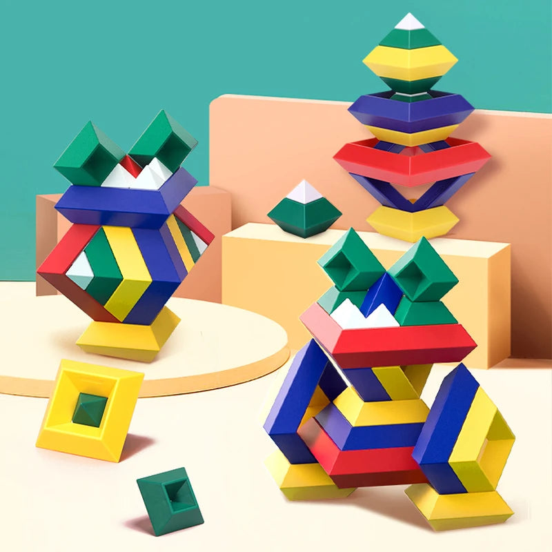 Kids Construction Set Pyramid Building Blocks Set 3D Geometry Space Game Montessori Educational Toys For Children Boy Girl